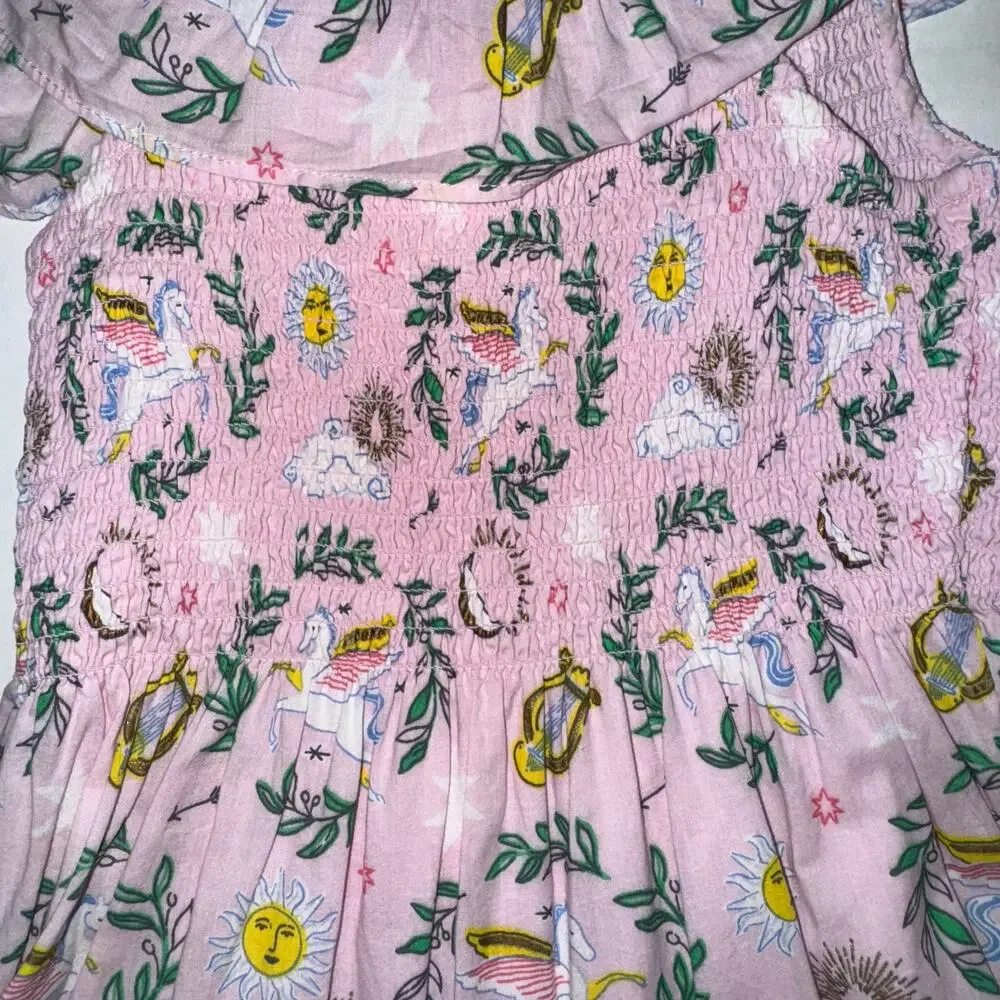 Mini Boden Girl‎ 7-8 Shirred Woven Midi Dress Summer Printed Lightweight Party